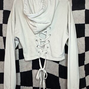 Forever 21 Cream Lace-Up Back Hoodie